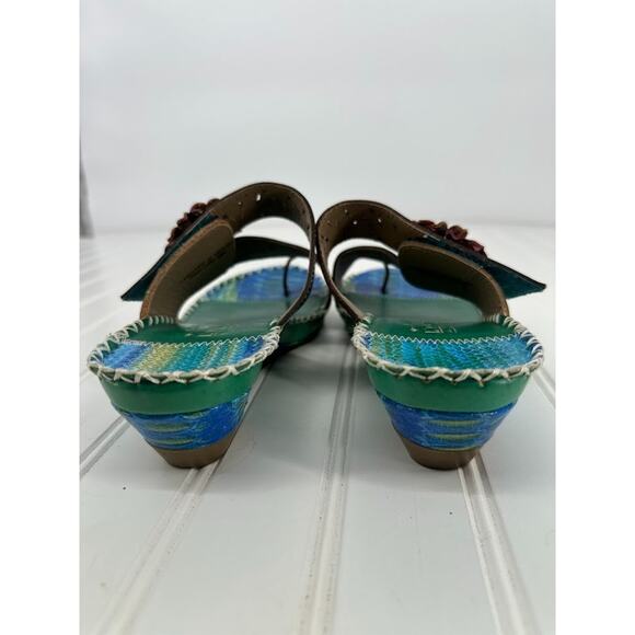 Spring Step L'ARTISTE Vardi Colorful Floral Sandals Slides Leather Wedge Size 39 - Picture 4 of 9